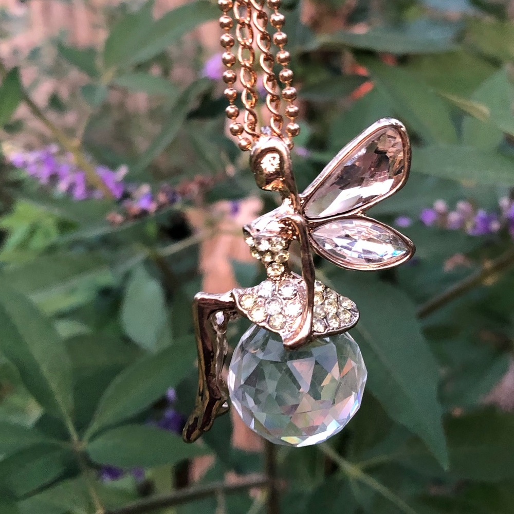 Jeweled Fairy Crystal Pendant with 28” double gold tone chain (14”drop) NWT
